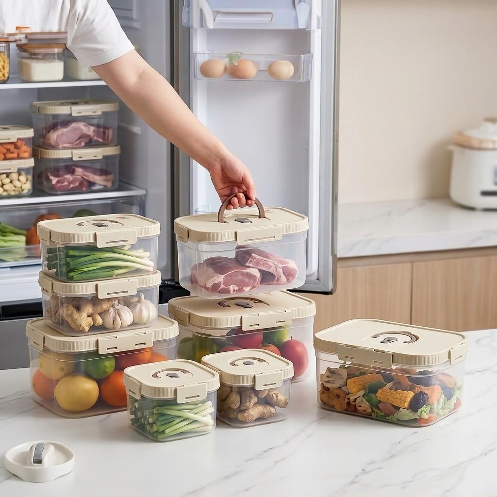 Plastic Stackable Preservation Box With Handle Refrigerator Egg Fresh-keeping Box Stackable Fruit Vegetable Storage Container