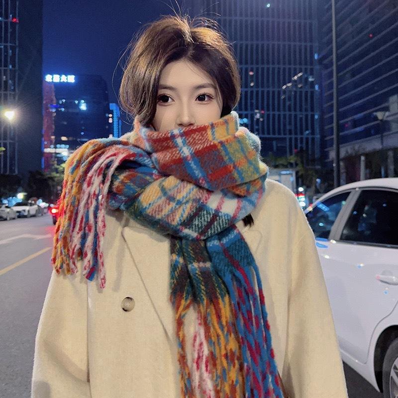 New Maillard Imitation Cashmere Scarf Shuxin Plaid Korean Version Thickened Warm Soft Waxy Shawl Couple Scarf