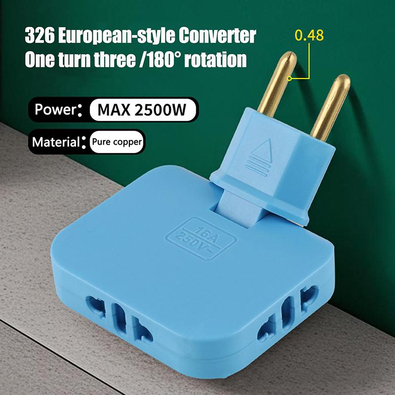

Переходник 3 в 1 с вилкой США на вилку ЕС, вращающийся на 180 градусов, европейский удлинитель, многофункциональный, миниатюрный, тонкий, беспроводной адаптер для розетки синий