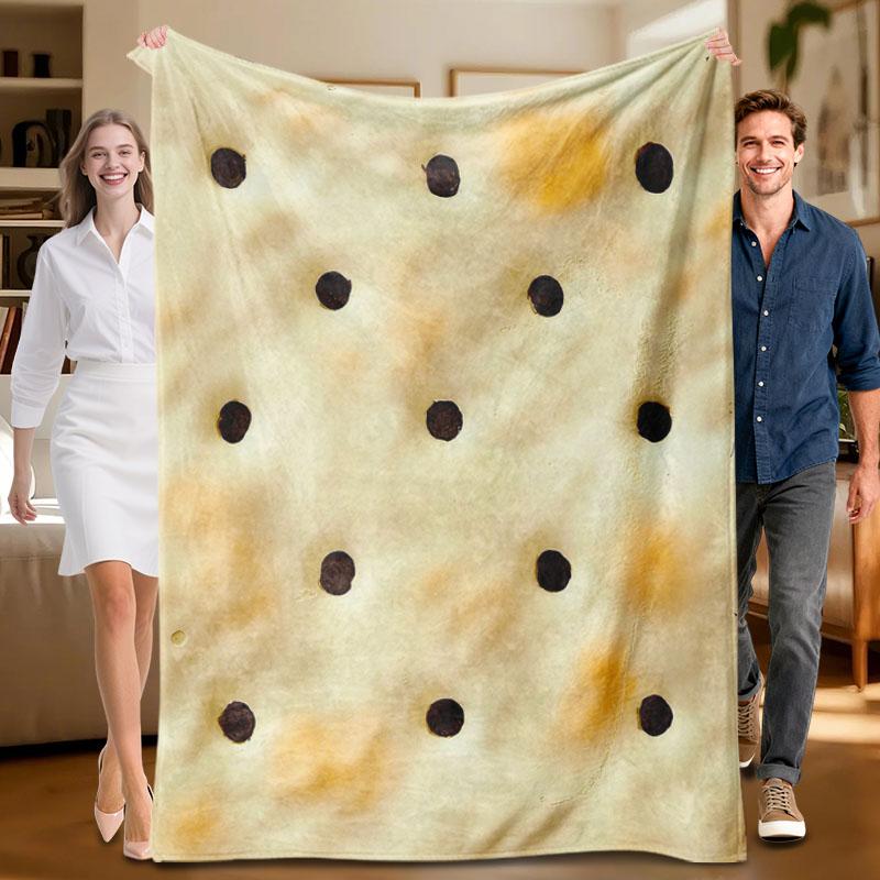 1 piece cookie-themed beige plush blanket, soft for sofa, bed, office, all-season use. 70x100cm