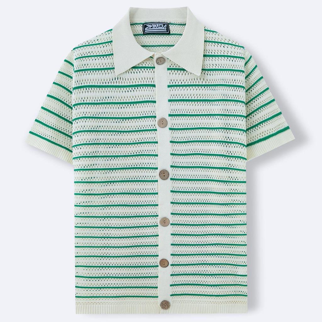 Summer Striped Wool Knit Polo Shirt for Men - SY0208