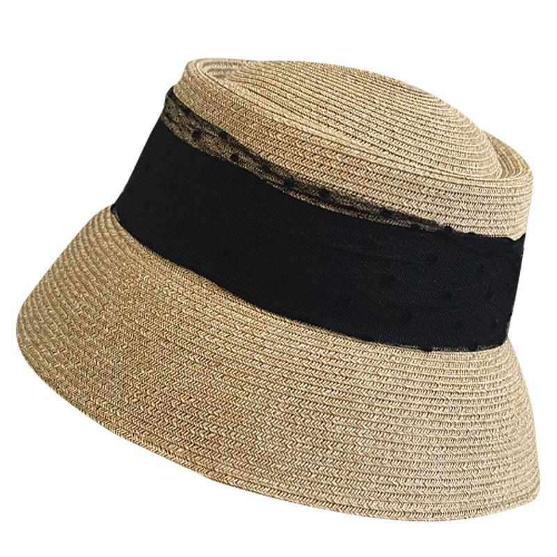 Concave Top Lace Streamer Lampshade Basin Hat Sun Protection Beach Sunshade Straw Hat Women's Summer Retro Bucket Hat