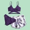 3Pcs/Set Swimsuit Set Sling V-Neck Bra Mid-rise Swimming Briefs Set Solid Color Bikini