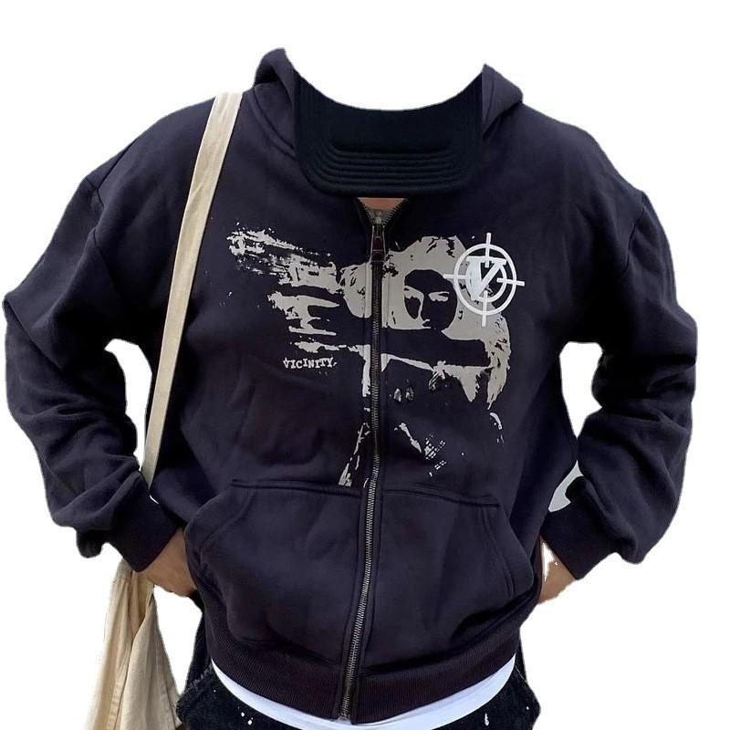 Unisex Hooded Zip-Up Sweatshirt Oversized Streetwear Pullover With Print Design