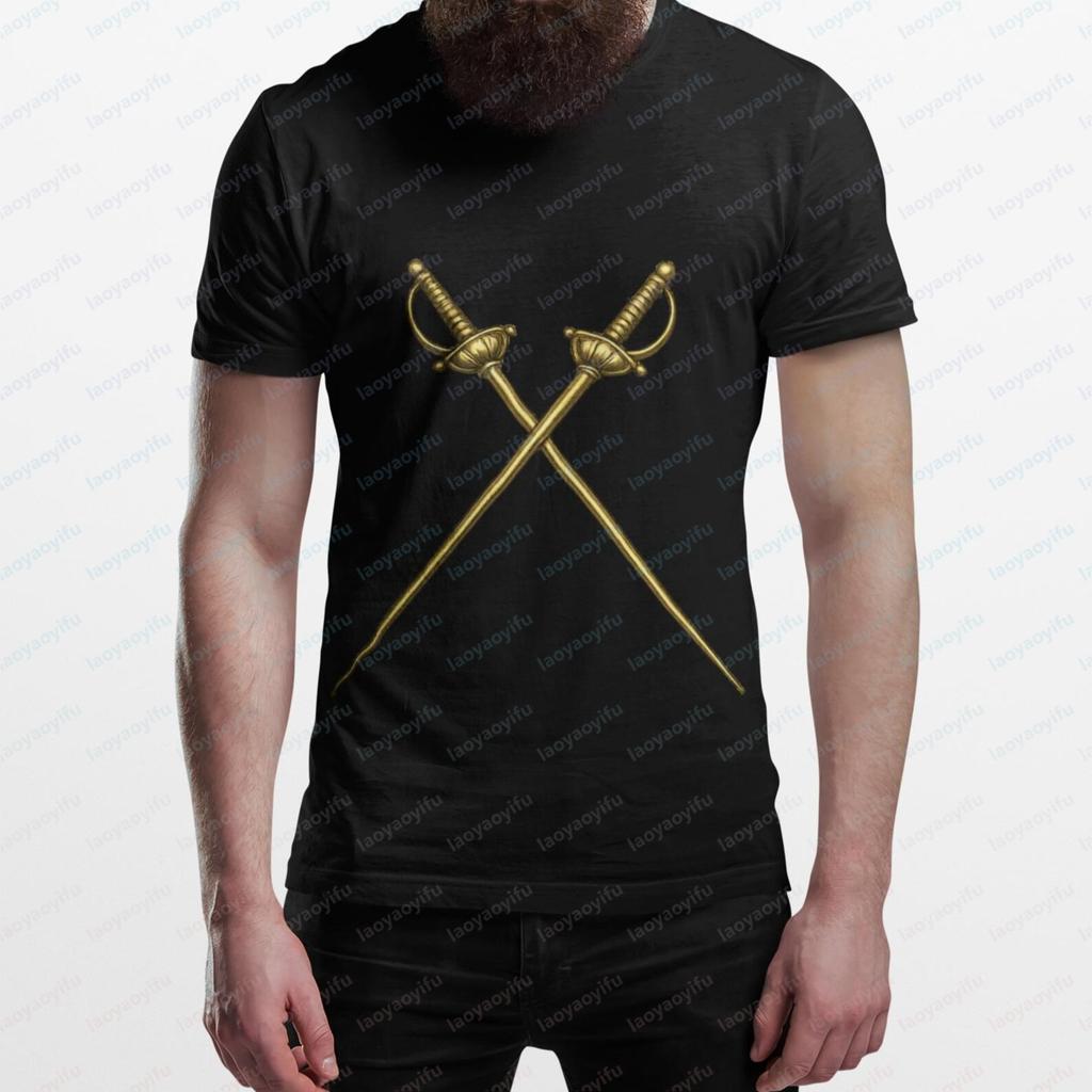 Crossed Sword Graphic Printed Fencing Fencer Tshirt Vintage Style Casual Fahsion Loose Unisex Tshirt Cotton Short Sleeve Y2k Tees