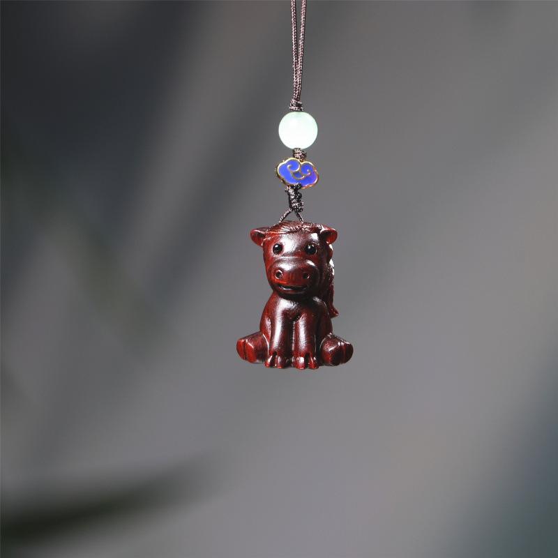 Zodiac Purple Sandalwood Pendant Keychain with Phone Lanyard - Rat, Tiger, Rabbit, Dragon, Monkey, Pig