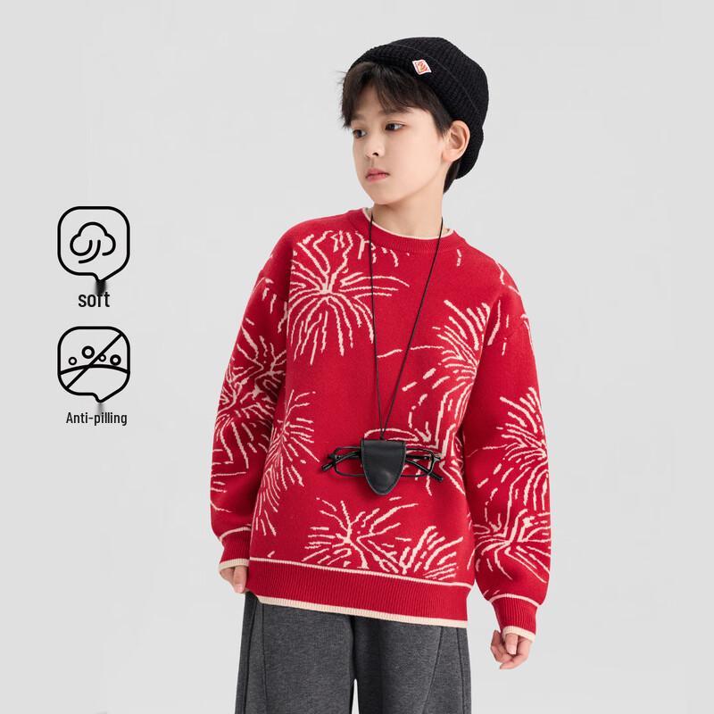 Zuoxi Boy's Anti-Pilling Fireworks Design Soft Crew Neck Sweater