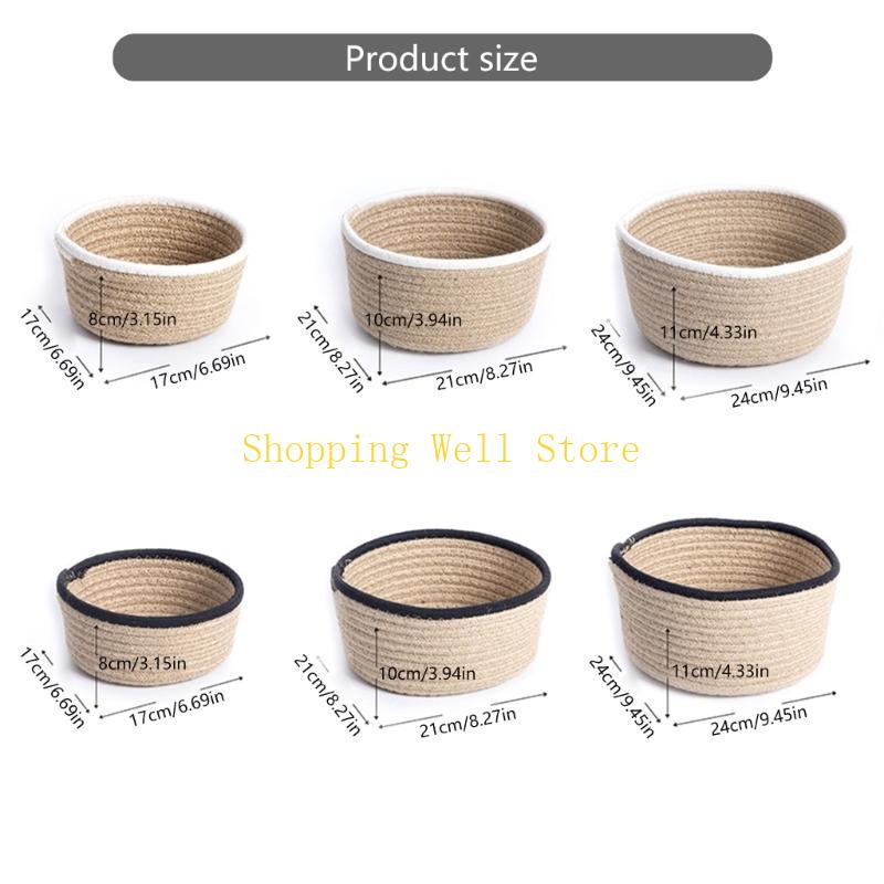 KX4B 3Pcs Round Braided Linen Baskets Handwoven Linen Rope Organization Baskets Portable Round Storage Container
