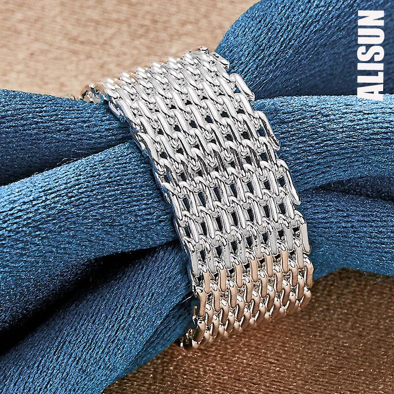 925 Sterling Silver Interwoven Mesh Ring Fashion Wedding Jewelry