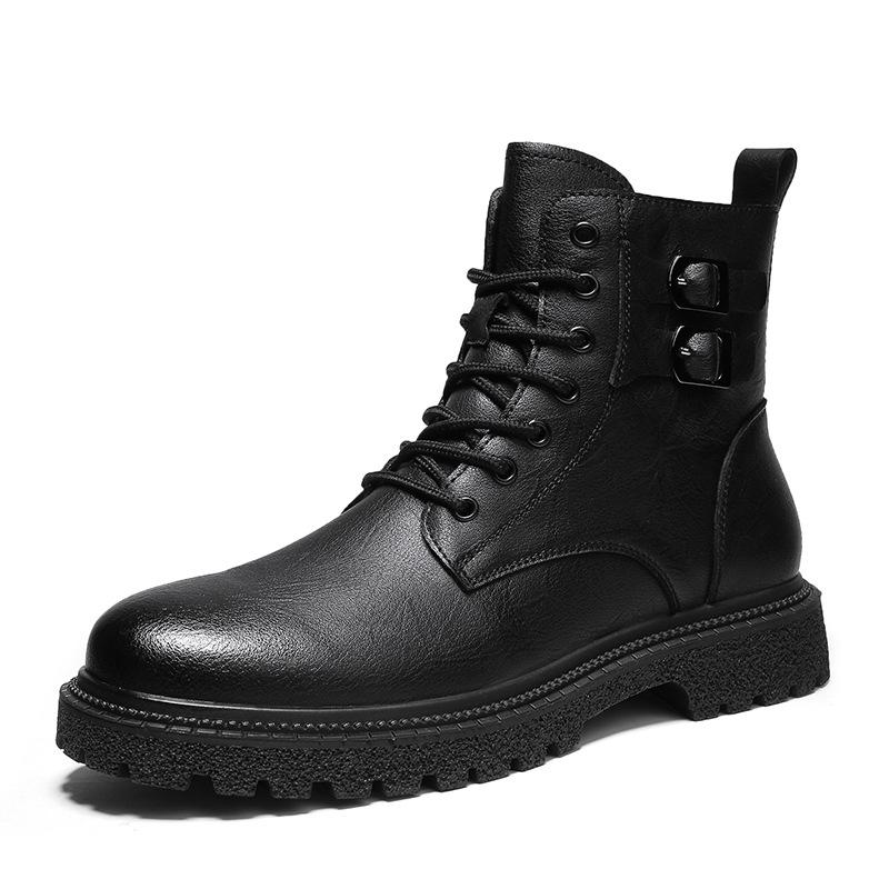 Martin Boots Men's Winter Explosion Velvet Warm Leather Boots Men's High-top Thick-soled Heightening Large-size Handsome Locomotive Boots