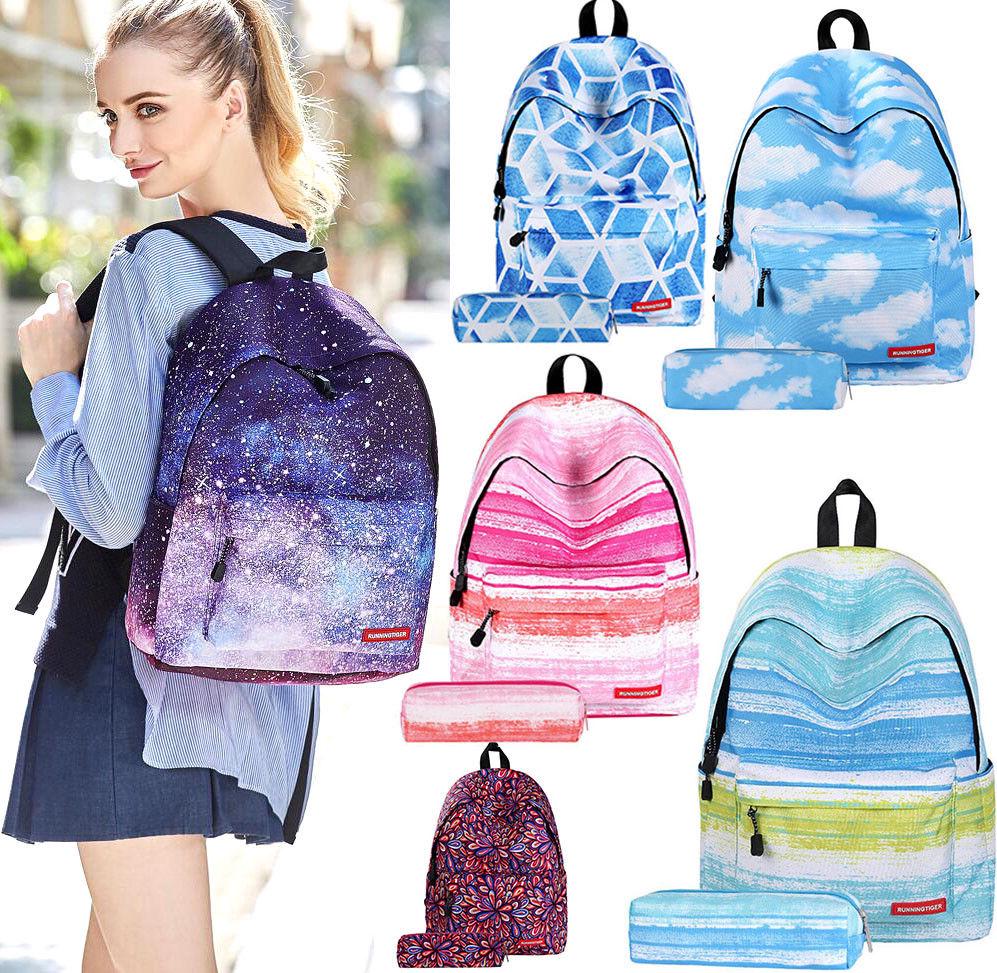 Sac /à Main Sac /à Dos Scolaire Enfant Fille 4 en 1 Cartable de Loisir en Toile Sac /à dos Bleu Fonc/é Voyage Camping Randonn/ée Sac /à dos Sac /à stylo Sac d/’/Épaule