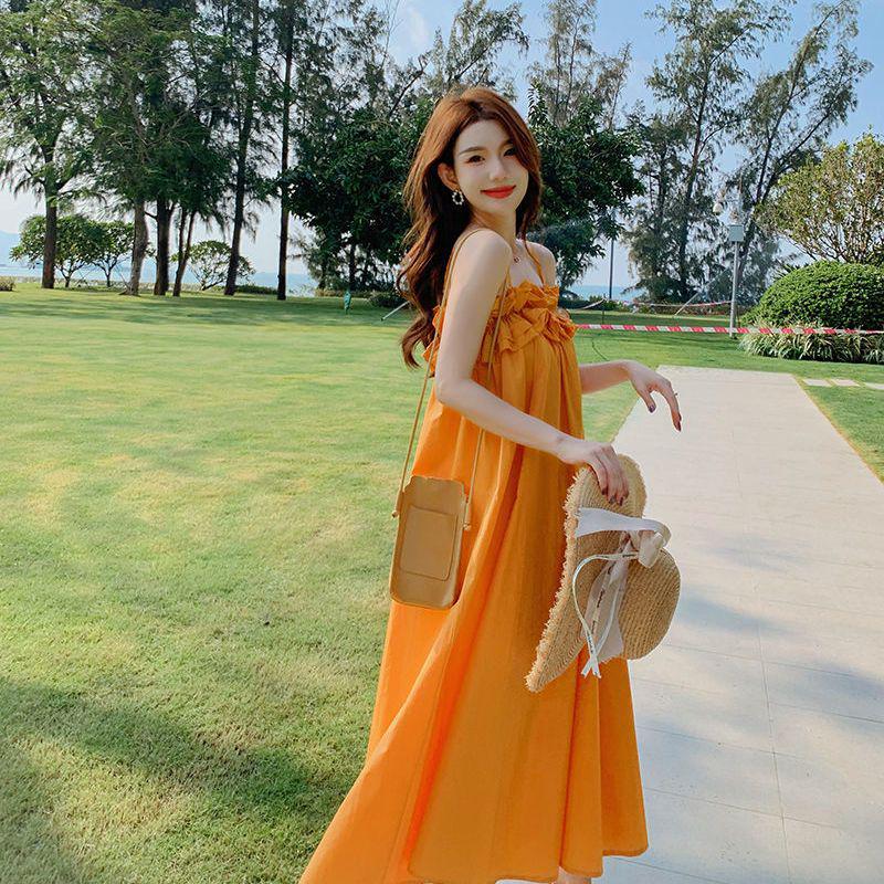 

2026 Loose Fit Strapless Yellow Midi Dress with Spaghetti Straps – Perfect Vacation Style with Flowing Hem S (100-120 cm)