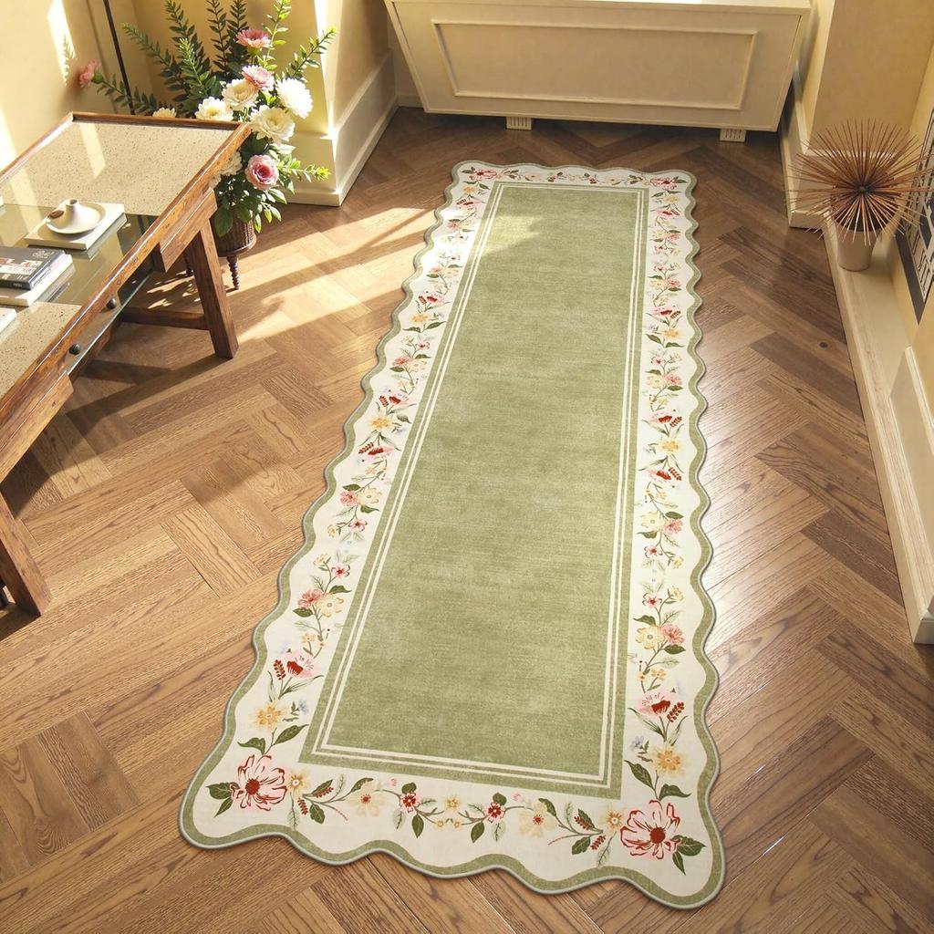 Irregular Runner Rug Fashion Retro Floral Print Bedside Carpet Creative Light Luxury Machine Washable Kitchen Floor Mat Alfombra