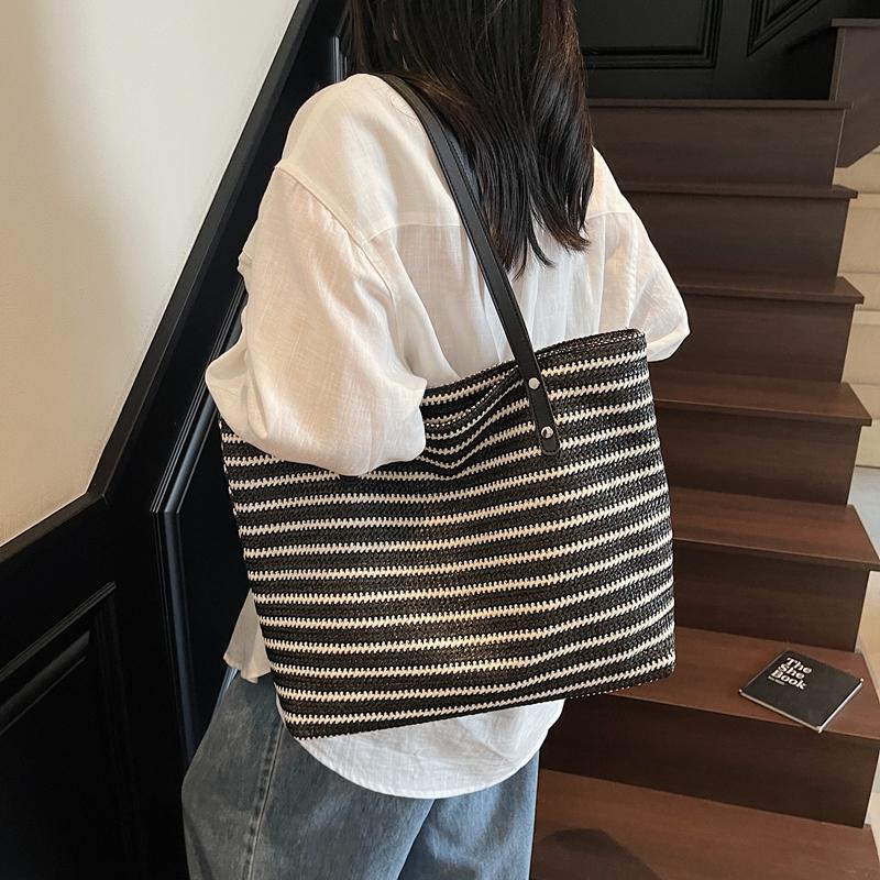 Regenbogen Stroh Gewebte Handtasche Damen Gewebte Schulter Unterarmtasche