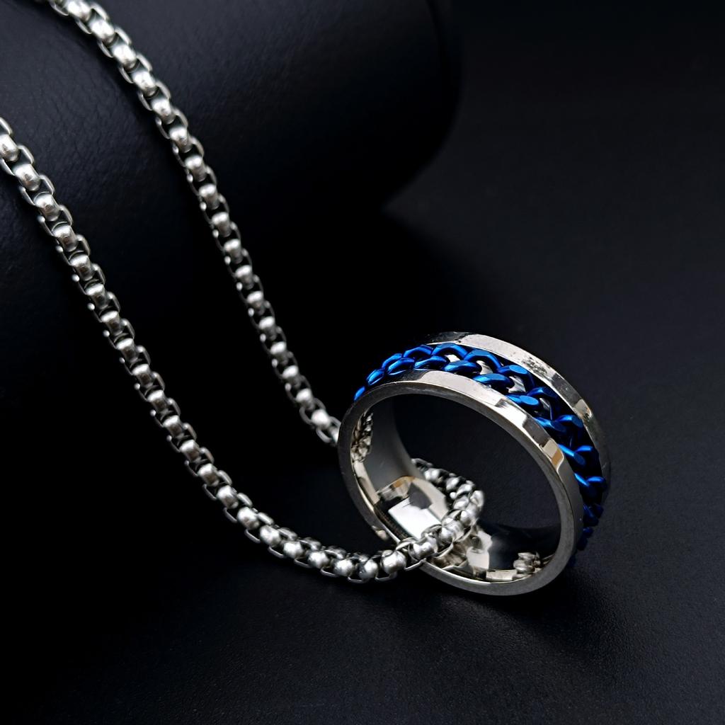 European and American Transfer Titanium Steel Chain Ring Necklace Men's Rotatable