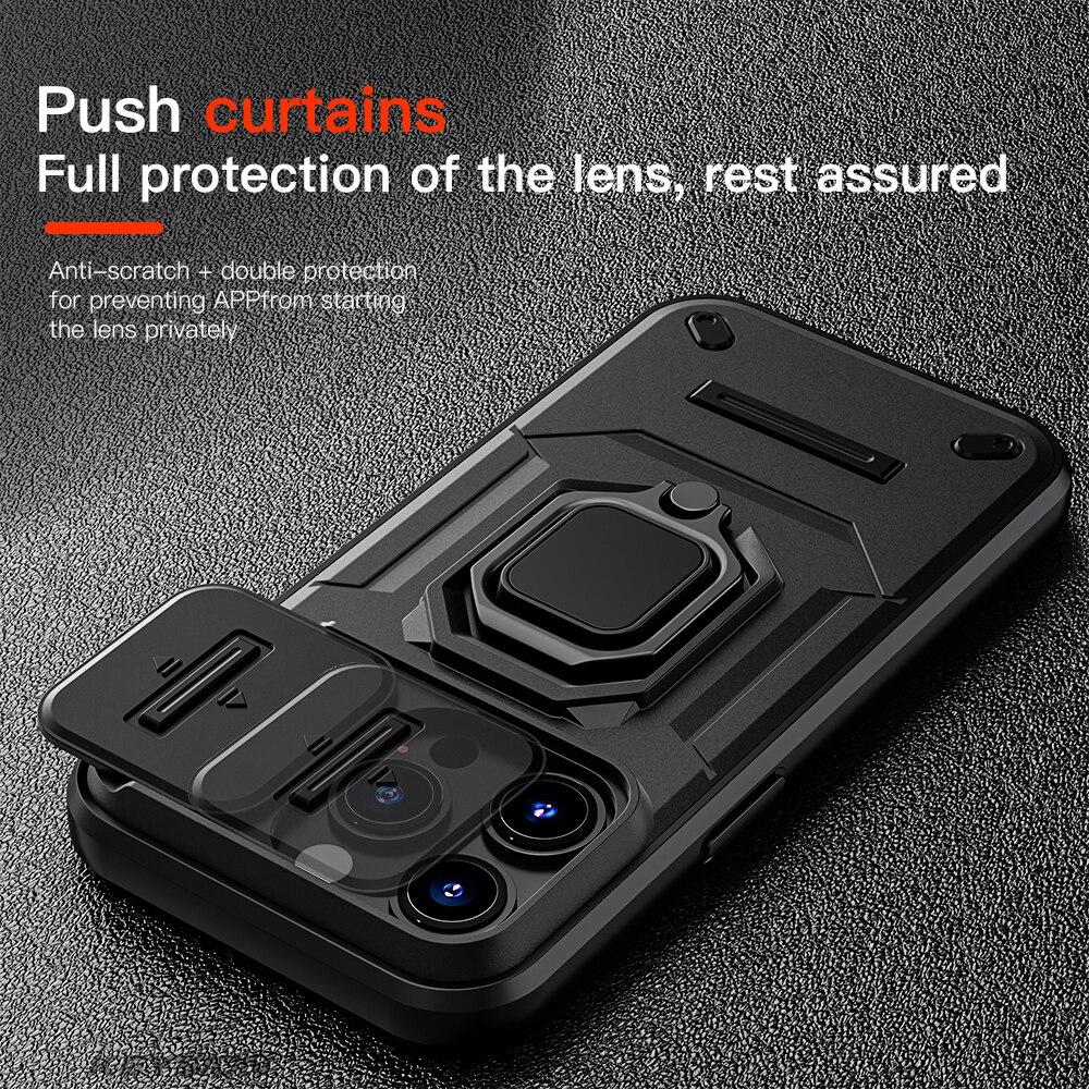 KEYSION Shockproof Case for iPhone 14 Pro Max 14 Plus Slide Camera Lens Protection Ring Stand Phone Cover for iPhone 13 Pro Max