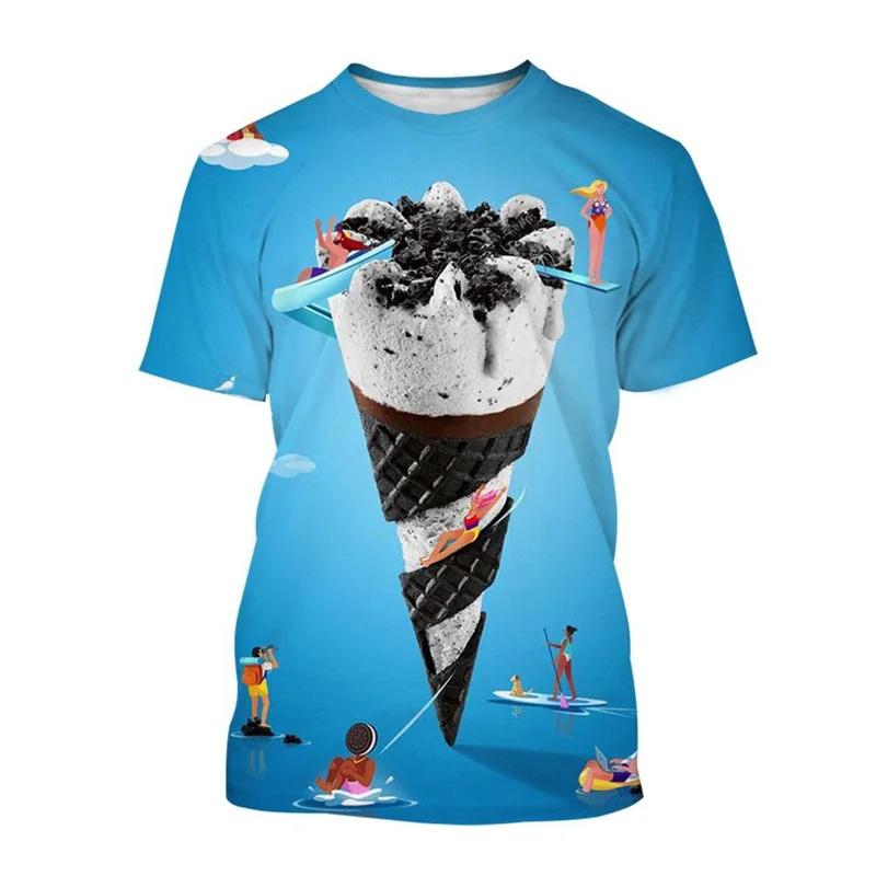 T-shirt Stampata 3D Gelato da Uomo Modello Dessert al Cioccolato Magliette Estive Casual Larghe Girocollo Manica Corta Magliette per Bambini