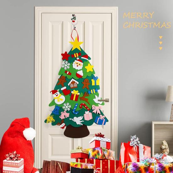 Plstěný vánoční stromek pro batolata DIY vánoční stromek s ozdobami Vnitřní vánoční dveřní nástěnné závěsné dekorace Vánoční aktivity Dárky pro děti