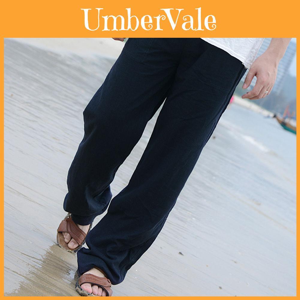 Premium Quality 2018 Men's Linen Loose Pants For Beach And Yoga With Drawstring Comfort