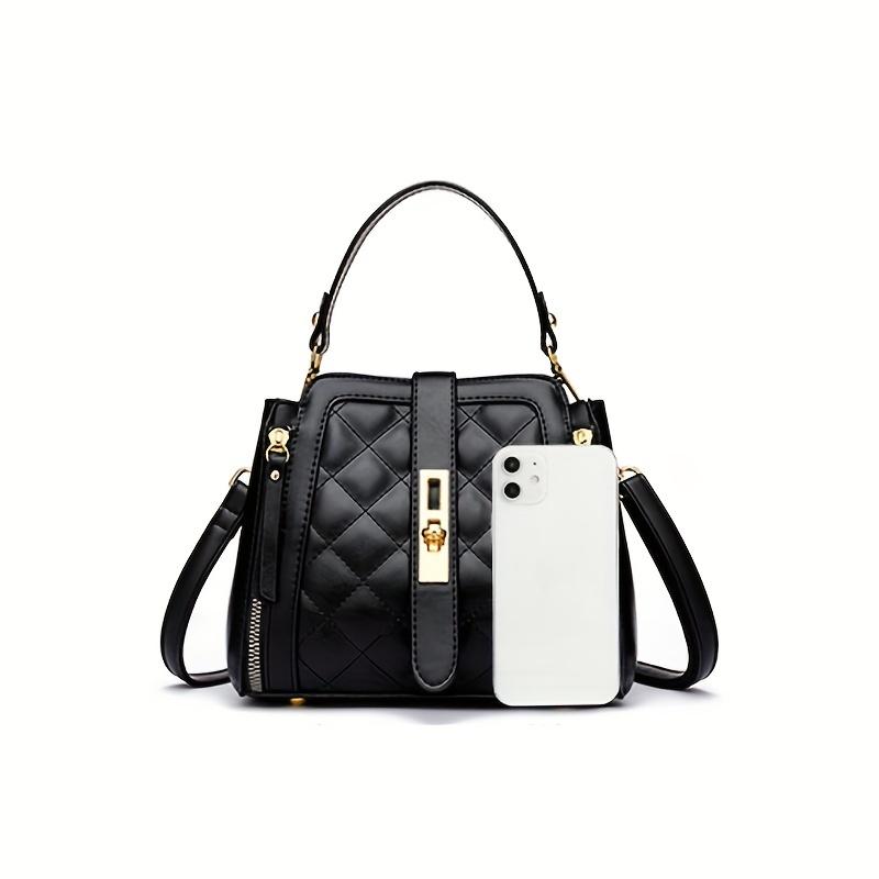 Stylish Argyle Quilted Handbag For Women, Retro PU Leather Crossbody Bag, Top Handle Zipper Purses