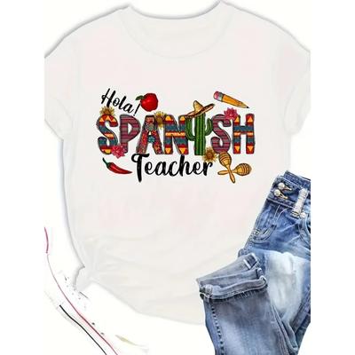 Cartoon Graphic & Letter Print T-Shirt Casual Short Sleeve Top For Spring & Summer Women's Clothing