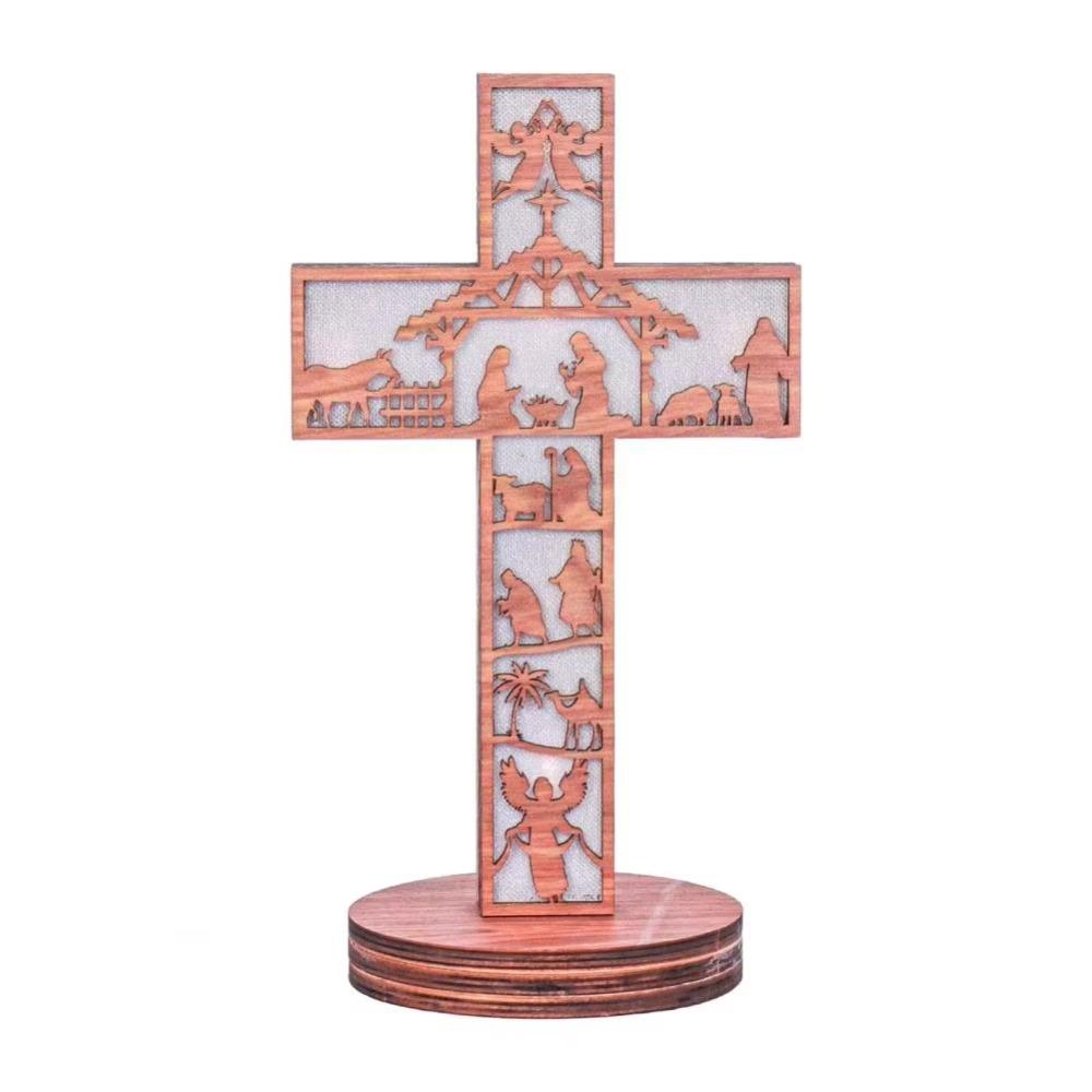 

Handcrafted Desktop Cross Ornament Wooden Decoration Luminous Ornament Holiday Decoration 10.71*5.98*0.98 in