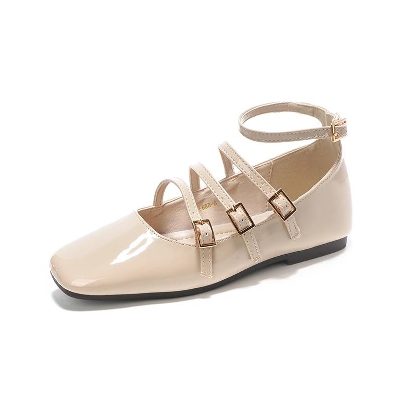 Fashion Flat Shoes for Women Retro French Black Mary Jane Shoes Square Toe Patent Leather Flat  Plus Size Women's Shoes 41-43
