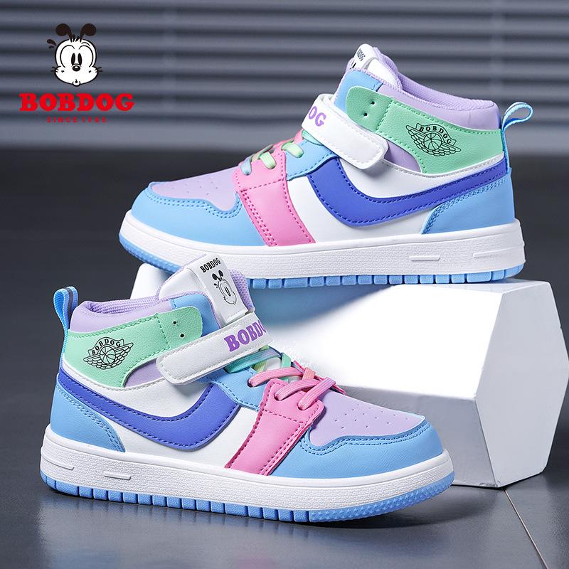 2025 New Girls' High-Top Leather AJ Sneakers: Autumn/Winter Cotton Shoes for Middle-Aged Children