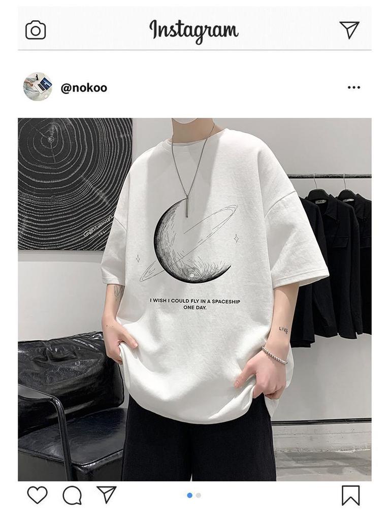 Men's Summer Loose-Fit Cotton Trendy T-Shirt, Hong Kong Style, Plus Size Half-Sleeve