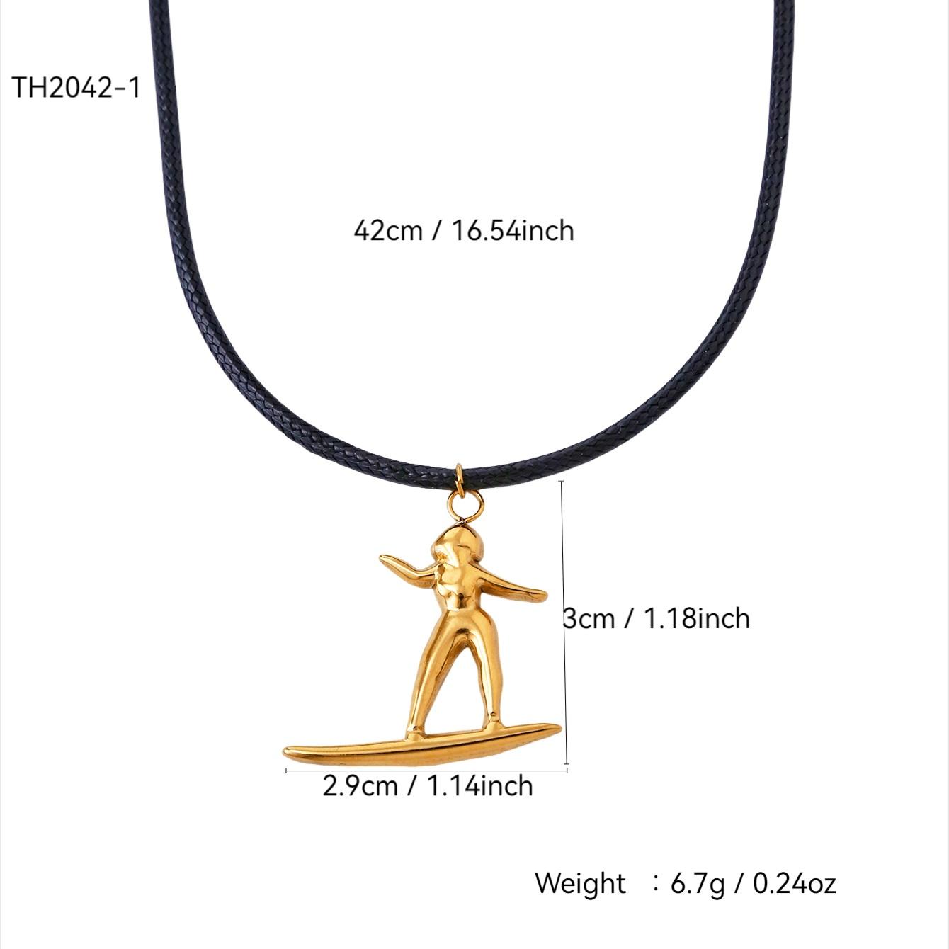 

Beach Series Personalized Charm Bohemian Style Stainless Steel 18K Gold-Plated Portrait Surf Pendant Necklace For Men And Women