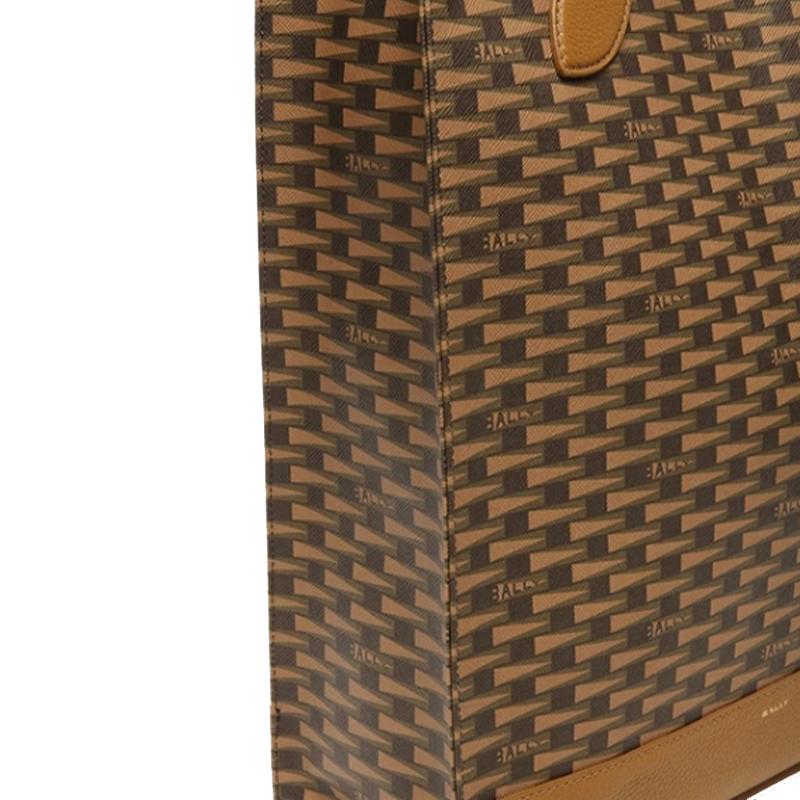 Bally Letter Logo Triangle Flag Print Fabric With Leather Tote Bag Women Tote Bags Brown 6304985