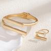 Geometric Bar Open Cuff Bracelet and Ring Set Minimalist Gold Tone Jewelry for Women