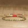 Matte Brass Teardrop Bead Bracelet – Red Knot Adjustable Boho Jewelry, Protection Luck Gift for Men & Women
