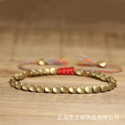 Matte Brass Teardrop Bead Bracelet – Red Knot Adjustable Boho Jewelry, Protection Luck Gift for Men & Women