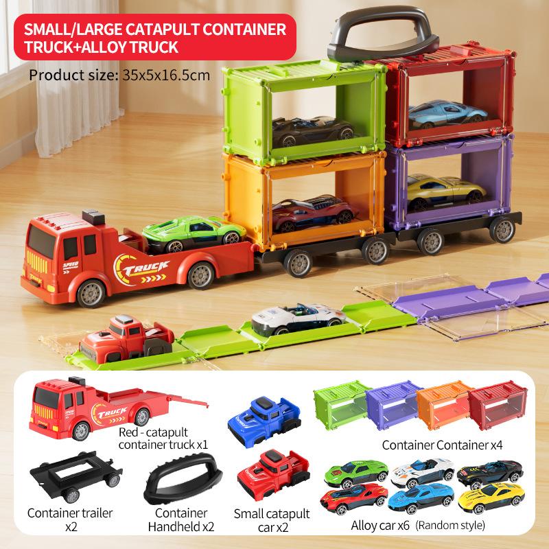 Container Alloy Car Model Set Kids Toys Track Racing Diecast Car Truck Container Ejection Boys Sliding Inertia Vehicle Toys Gift
