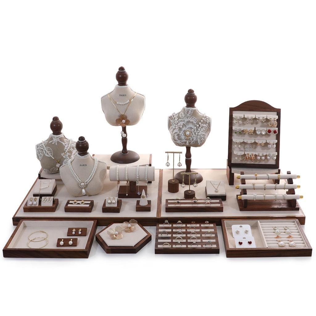 Walnut Jewelry Display Stand Combination Set Jewelry Display Ring Jewelry Look Pallet Necklace Display Model Stand