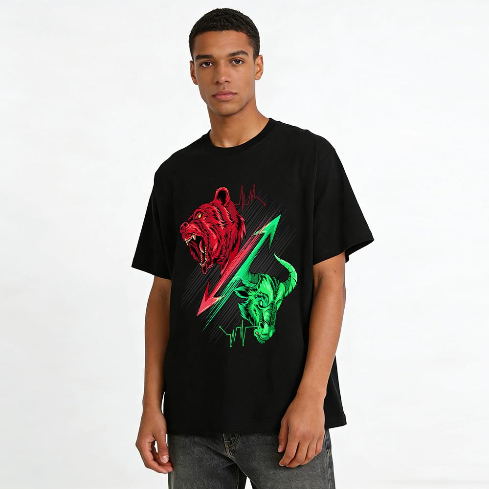 Bear vs Bull Stock Market Trend Graphic Tee Finance Themed Casual Top Pure cotton T-shirt