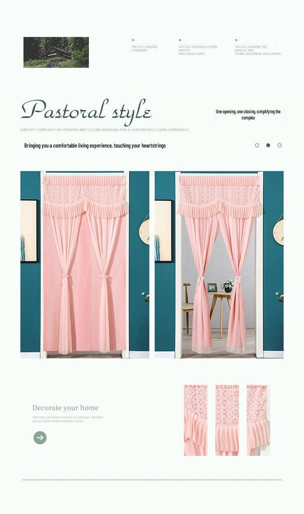 Lace Door Partition Curtain for Home – No-Drill, Double Layer, Transparent Gauze, Polyester, Anti-Mosquito.
