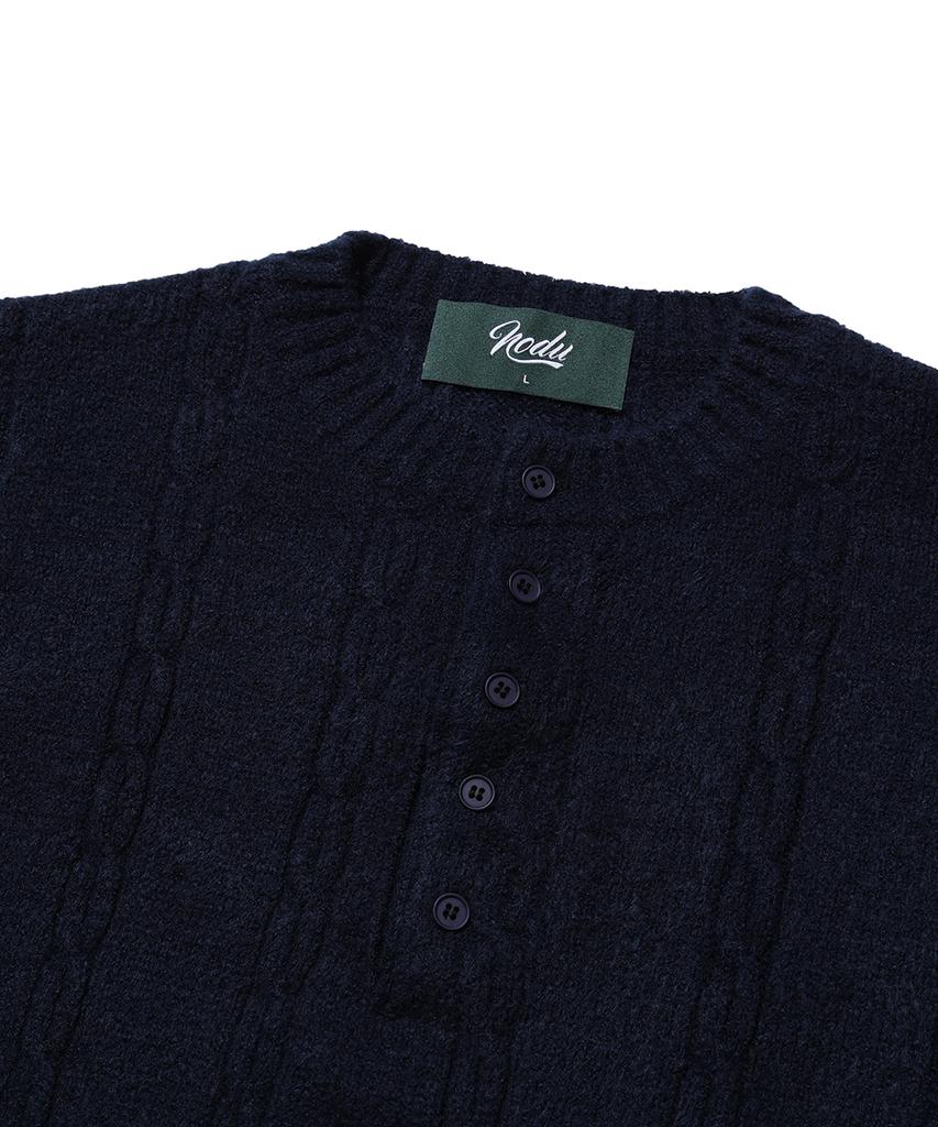 NODU Soft Henley Neck Round Long Sleeve Knit [Navy]