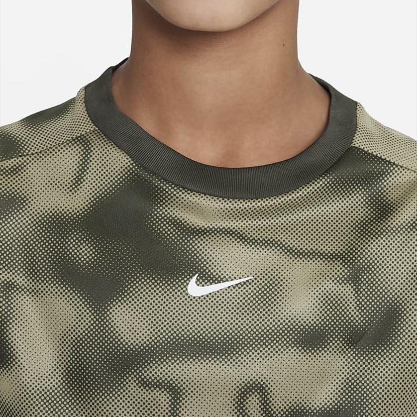 Nike Dri-FIT Multi Camouflage Print Pullover Short Sleeve T-Shirt Kids Tops Khaki-Green DX5392-325