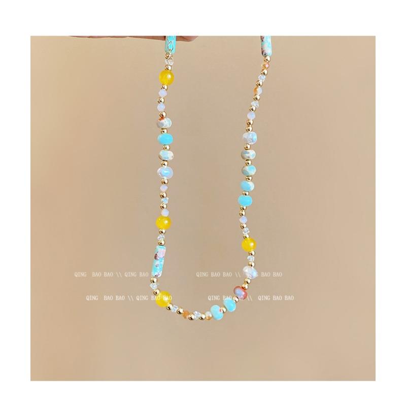 Meier Ethnic Style Colorful Glass Rice Beads Beaded Necklace for Women New Chinoiserieretroniche Style Clavicle Chain
