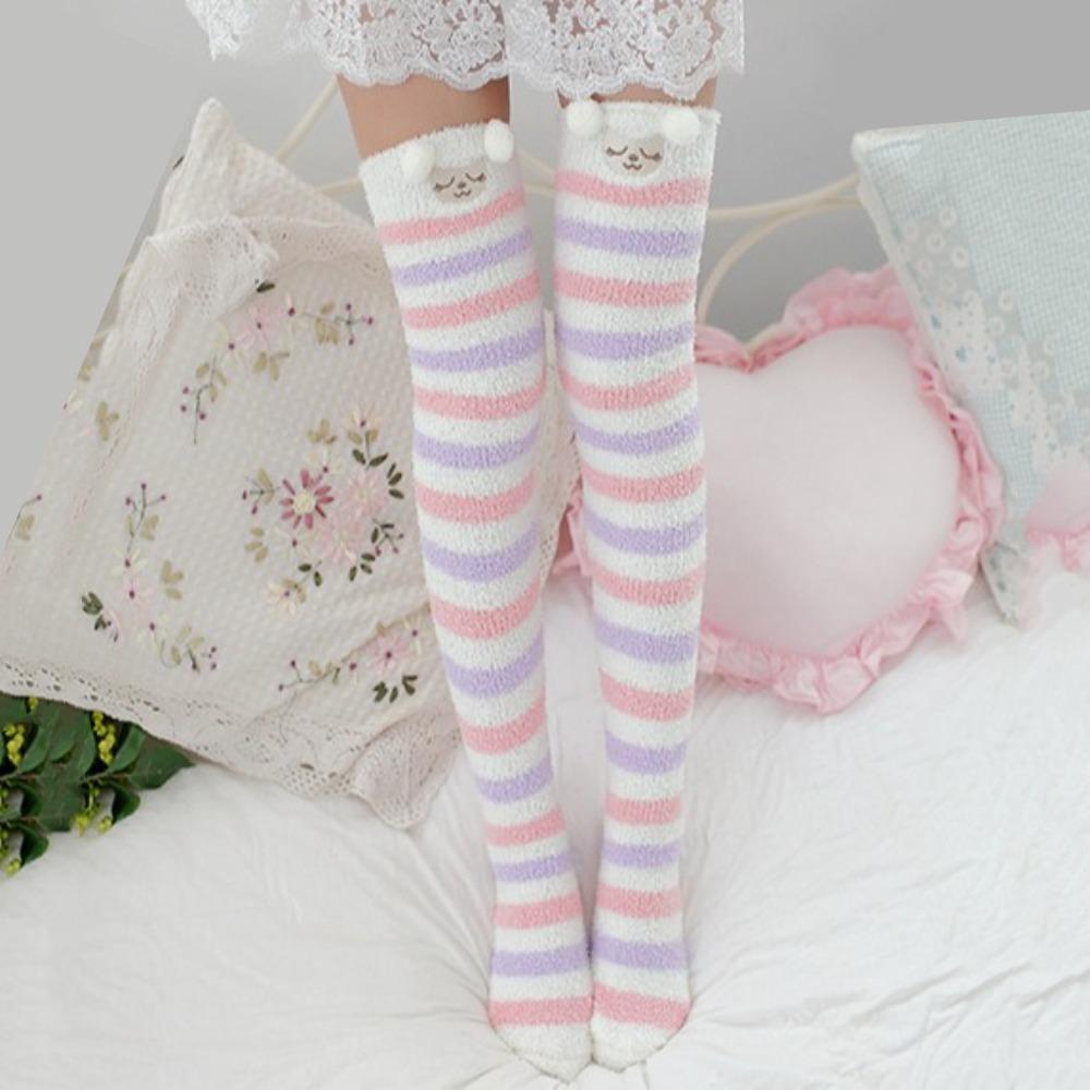 Cartoon Kälbchen Schnee Socken Gestreifte Winterstrümpfe Damen Korallenfleece Strümpfe Kinder Strumpf