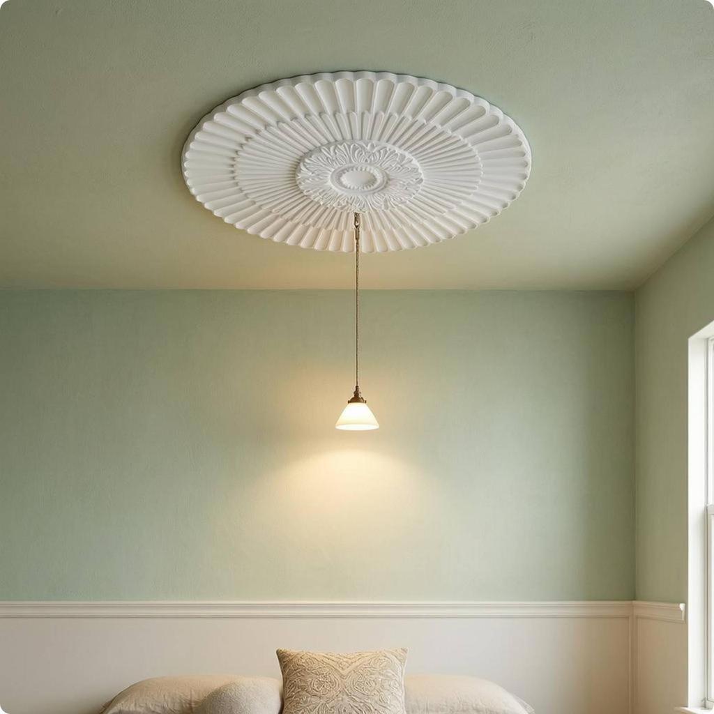 Round Overhead Medallion Carved Relief Ornamental White Lamp Base Panel G 50CM