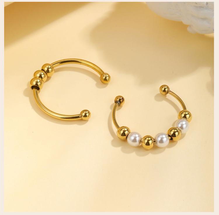 Waterproof Double Ball Open Ring for Women, Asymmetric Wrap Open Adjustable Ring, Stainless Steel Girlfriend Jewelry Gifts