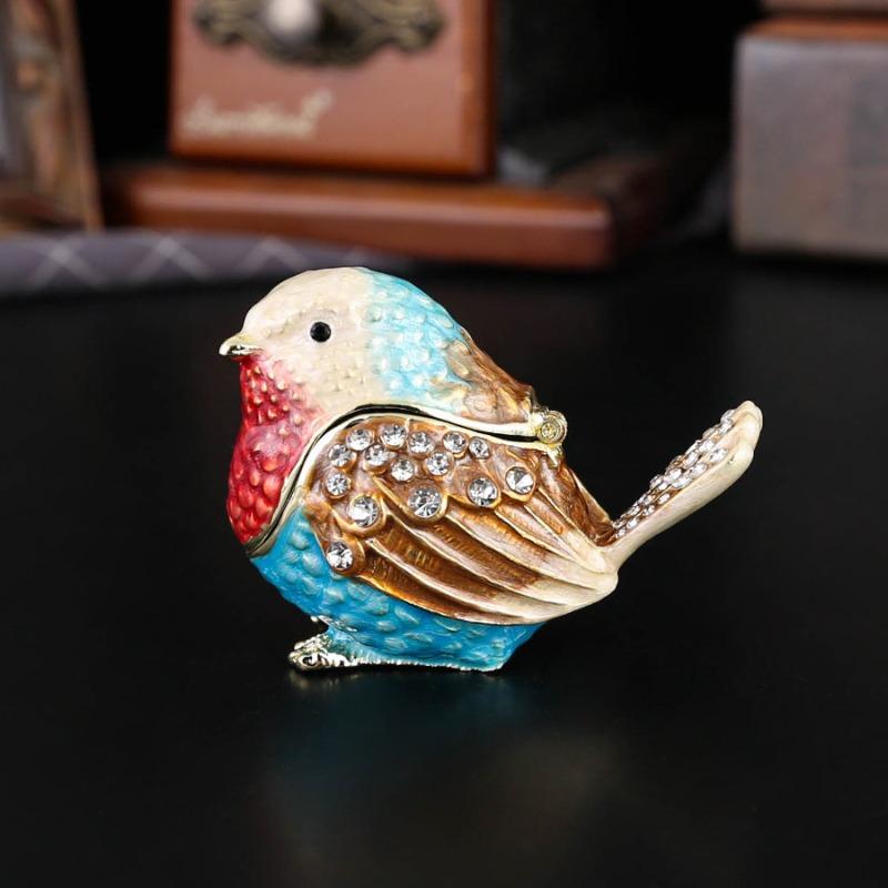 Sparrow Jewelry Box Flip Cover Dust-proof Ring Earring Storage Box Enamel Metal Handicraft Ornaments