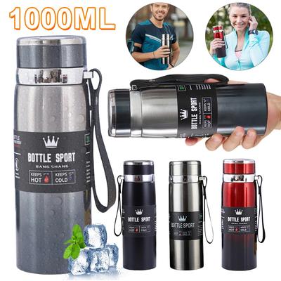 Tasse à double isolation sous vide 1000 ml avec poignée Bouteille de sport portable Acier inoxydable Flasque à vide d'extérieur pour boissons chaudes froides