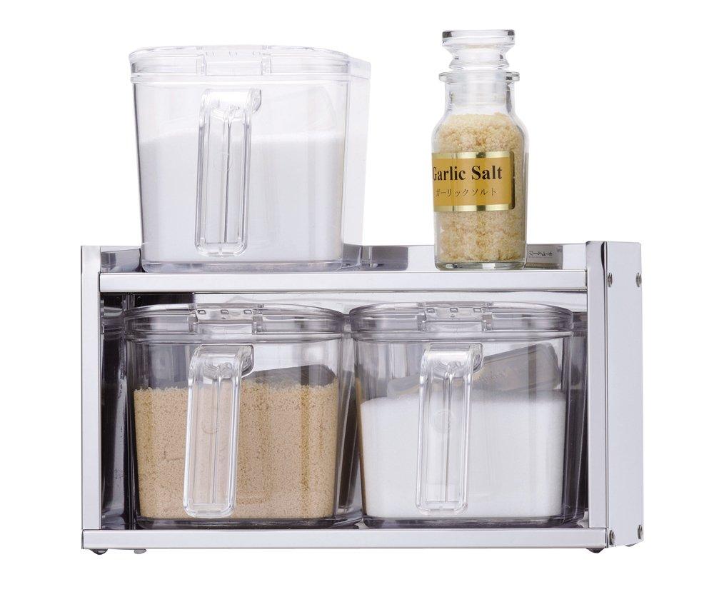 Pearl Metal Seasoning Unit with 2 Storage Stainless Made in Rack/Storage Units, Steel, Japan, HB-1778