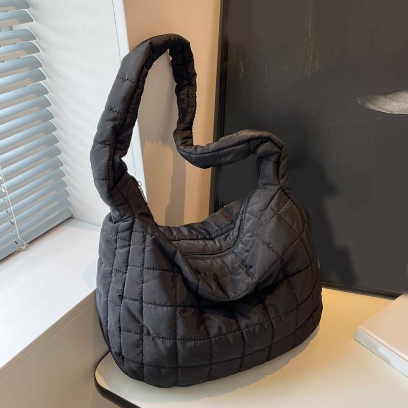 Women Quilted Crossbody Bag Casual Down Satchel Bag Fashion Shoulder Bag Solid Color Messenger Bag Versatile Slouchy Shopping Ba