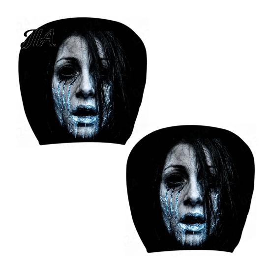 Anti-fouling Car Seat Protectors 2Pcs Ghost Face Headrest Covers, Halloween Horror Decorations, Easy Installation Sleeves Universal Fit Washable
