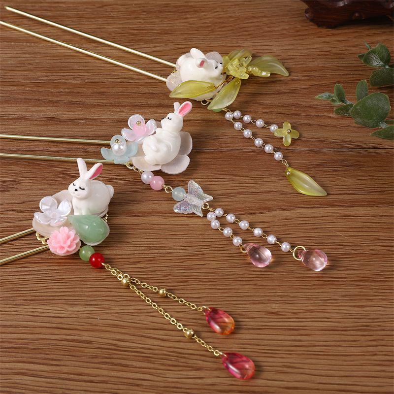Jadehase Quaste Haarspange: Traditionelles Qipao Hochsteckfrisur Accessoire für Damen